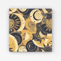 Warren Reed - Designer Blue Gold Moon & Sun Canvas in Yellow | Size: w10 inch x h10 inch