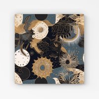 Warren Reed - Designer Abstract Blue Gold Moon Sun Canvas in Yellow | Size: W30" x H30"