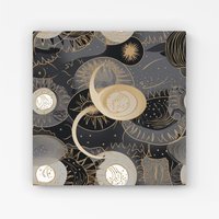 Warren Reed - Designer Abstract Silver Gold Sun & Moon Canvas in Grey | Size: W16" x H16"