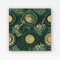 Warren Reed - Designer Abstract Green Gold Moon Pattern Canvas | Size: W30" x H30"