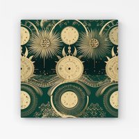 Warren Reed - Designer Green Moon & Sun Abstract Pattern Canvas | Size: W30" x H30"