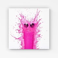 Warren Reed - Designer Pink Splashart Glass With Glasses Canvas | Size: w10 inch x h10 inch