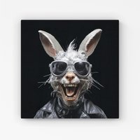 Warren Reed - Designer Funky Rabbit Face With Glasses Canvas in Grey | Size: w10 inch x h10 inch