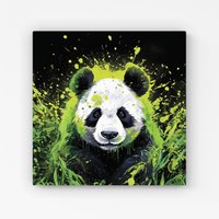 Warren Reed - Designer Green Splashart Panda Face Canvas | Size: w40 inch x h40 inch