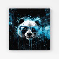 Warren Reed - Designer Blue Splashart Panda Face Canvas | Size: w10 inch x h10 inch