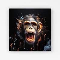 Warren Reed - Designer Monkey Face Splashart Canvas in Orange | Size: w40 inch x h40 inch