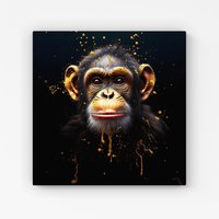 Warren Reed - Designer Splashart Cheeky Chimp Face Canvas in Orange | Size: w40 inch x h40 inch
