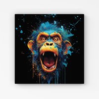 Warren Reed - Designer Crazy Monkey face Splashart Canvas in Blue | Size: w10 inch x h10 inch