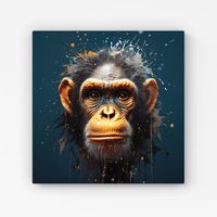 Warren Reed - Designer Splashart Realistic Monkey Face Canvas in Brown | Size: W16" x H16"