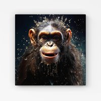 Warren Reed - Designer Realistic Monkey Face Splashart Canvas in Black | Size: W16" x H16"