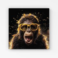 Warren Reed - Designer Splashart Monkey Face With Yellow Glasses Canvas in Orange | Size: W16" x H16"