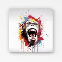 Warren Reed - Designer Coloured Splashart Crazy Monkey Face Canvas in Red | Size: w10 inch x h10 inch