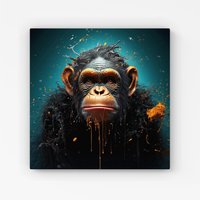 Warren Reed - Designer Monkey Face Splashart Blue Canvas | Size: W30" x H30"