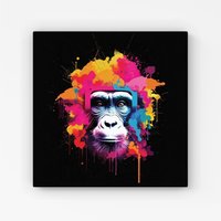Warren Reed - Designer Multi Coloured Monkey Face Canvas in Pink | Size: w40 inch x h40 inch