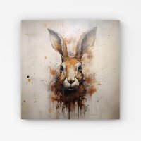Warren Reed - Designer Watercolour Hare Face Canvas in Brown | Size: w40 inch x h40 inch