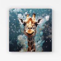 Warren Reed - Designer Splashart Giraffe Face Canvas in Grey | Size: w40 inch x h40 inch