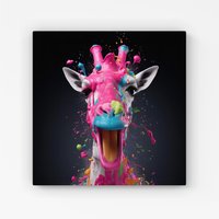 Warren Reed - Designer Splashart Giraffe Face Pink Canvas | Size: W16" x H16"