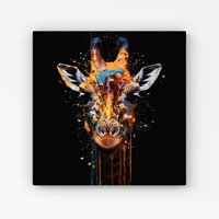 Warren Reed - Designer Giraffe Face Splashart Canvas in Orange | Size: W16" x H16"