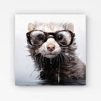 Warren Reed - Designer Splashart Ferret With Glasses Canvas in Grey | Size: W30" x H30"