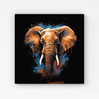 Warren Reed - Designer Splashart Elephant Blue Canvas | Size: w10 inch x h10 inch