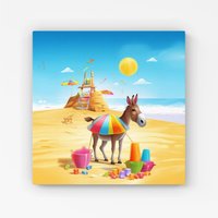Warren Reed - Designer Donkey On A Beach Holiday Canvas in Yellow | Size: w40 inch x h40 inch