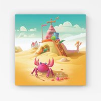 Warren Reed - Designer Pink Crab On A Beach Holiday Canvas in Yellow | Size: w40 inch x h40 inch