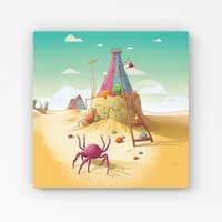 Warren Reed - Designer Crab On A Beach Holiday Canvas in Yellow | Size: w40 inch x h40 inch