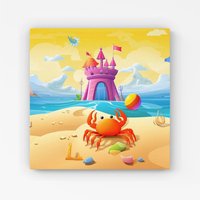 Warren Reed - Designer Orange Crab On A Beach Holiday Canvas in Yellow | Size: w10 inch x h10 inch