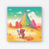 Warren Reed - Designer Purple Bear On A Beach Holiday Canvas in Yellow | Size: w40 inch x h40 inch