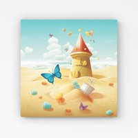 Warren Reed - Designer Butterflies On A Beach Holiday Canvas in Yellow | Size: w10 inch x h10 inch