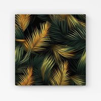 Warren Reed - Designer Golden Palm Leaves Canvas in Green | Size: W30" x H30"