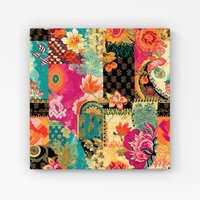 Warren Reed - Designer Patchwork Mixed Textiles Canvas in Pink | Size: w40 inch x h40 inch