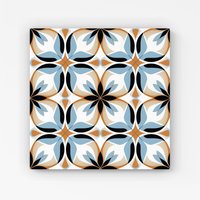 Warren Reed - Designer White Brown & Blue Geometric Pattern Canvas | Size: W16" x H16"