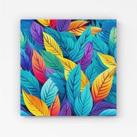 Warren Reed - Designer Bright Colourful Leaves Canvas in Blue | Size: w10 inch x h10 inch