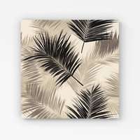 Warren Reed - Designer Black & White Tropical Palm Leaves Canvas in Grey | Size: w10 inch x h10 inch