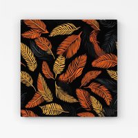 Warren Reed - Designer Orange Feather Leaves Canvas | Size: W30" x H30"