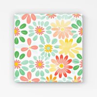 Warren Reed - Designer Green & Yellow Flowers Canvas | Size: W16" x H16"