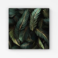Warren Reed - Designer Green & Gold Leaves Canvas | Size: w10 inch x h10 inch