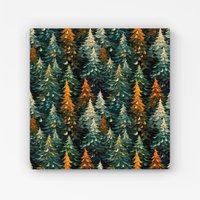 Warren Reed - Designer Impasto Style Christmas Trees Canvas in Green | Size: W16" x H16"