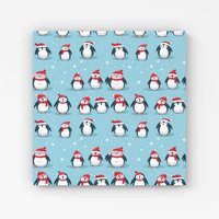 Warren Reed - Designer Adorable Santa Penguins Canvas in Blue | Size: W16" x H16"