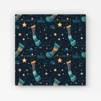 Warren Reed - Designer Christmas Stocking In A Starry Night Sky Canvas in Blue | Size: w10 inch x h10 inch