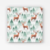 Warren Reed - Designer Reindeer On A Snowy Landscape Canvas in Green | Size: w40 inch x h40 inch