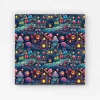 Warren Reed - Designer Whimsical Gingerbread House Pattern Canvas in Blue | Size: w10 inch x h10 inch