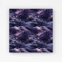 Warren Reed - Designer Snowy Christmas Village On A Starry Night Canvas in Blue | Size: W30" x H30"