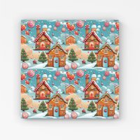 Warren Reed - Designer Christmas Gingerbread House Canvas in Blue | Size: w40 inch x h40 inch
