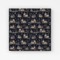 Warren Reed - Designer Spooky Haunted Houses Canvas in Grey | Size: w40 inch x h40 inch