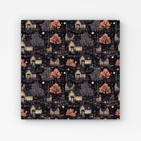 Warren Reed - Designer Spooky Haunted Houses Pattern Canvas in Brown | Size: W30" x H30"
