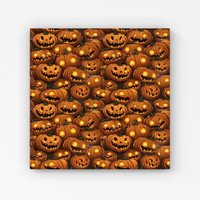 Warren Reed - Designer Grinning Lanterns Pumpkins With Glowing Eyes Canvas in Orange | Size: W16" x H16"