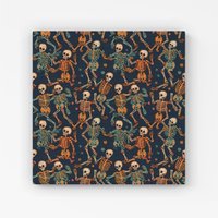 Warren Reed - Designer Dancing Skeletons Canvas in Orange | Size: W30" x H30"