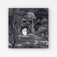 Warren Reed - Designer Eerie Moonlit Cemetery Canvas in Grey | Size: w10 inch x h10 inch